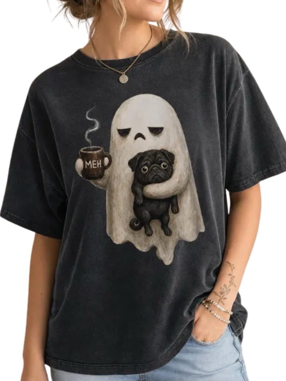 Comfort Colors pepper Ghost & Pug Graphic Short Sleeve Tee